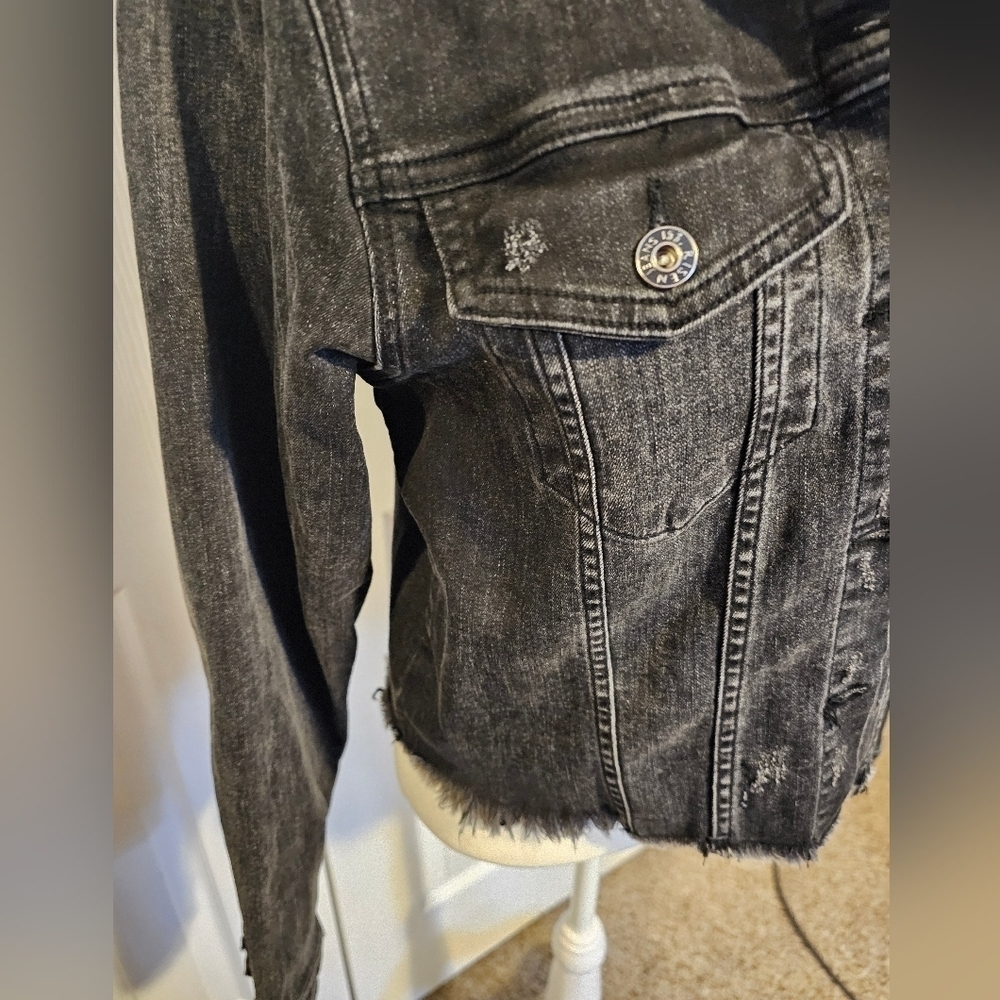 Risen Black Distressed Denim Jacket - Picture 2 of 4